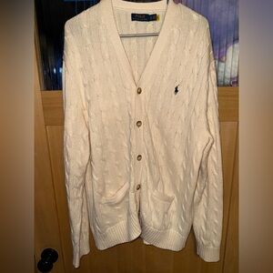 $188 Polo Ralph Lauren Men’s Cable-Knit Cardigan Sweater Andover Cream Size XL